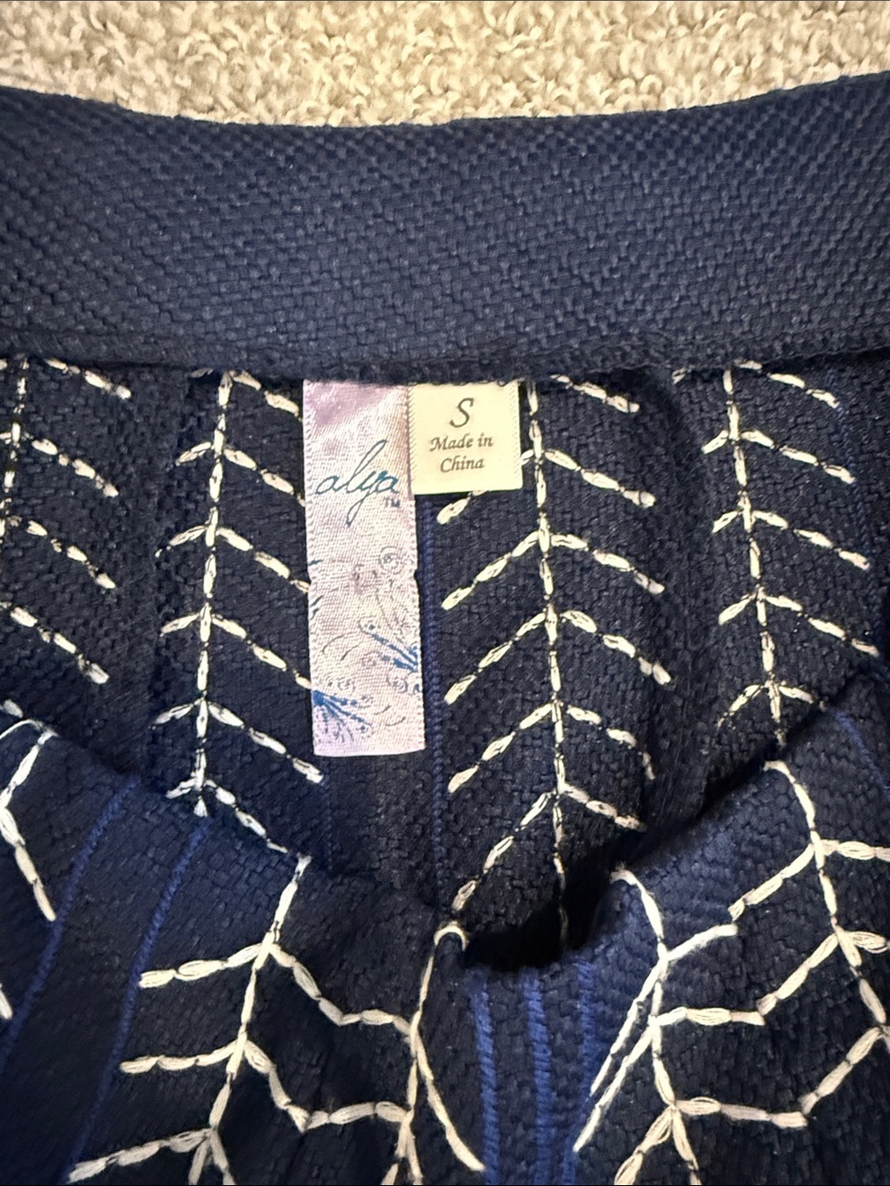 Alya Navy A-Line Skirt with White Embroidery - Picture 2 of 8